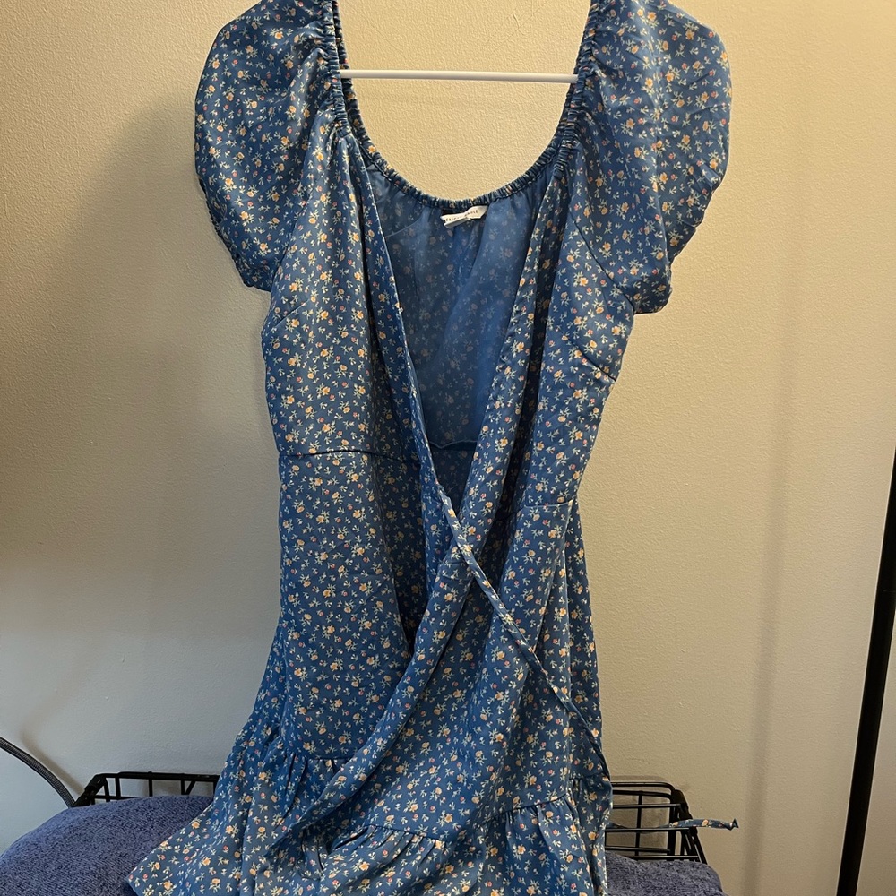 Wrap around blue floral dress